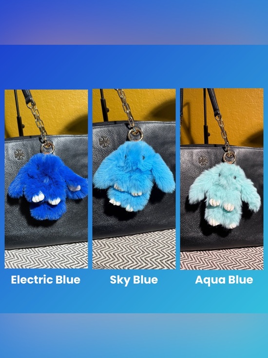 None Handbags - Faux Fur Bunny Bag Charm | Blue Shades & Gold Hardware - Choice of 1